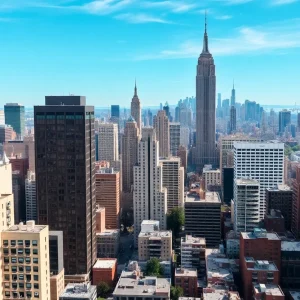 Skyline of New York City depicting modern office buildings and residential units
