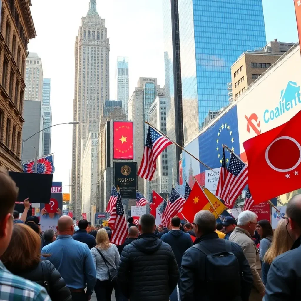 Street scene in New York City with political posters.