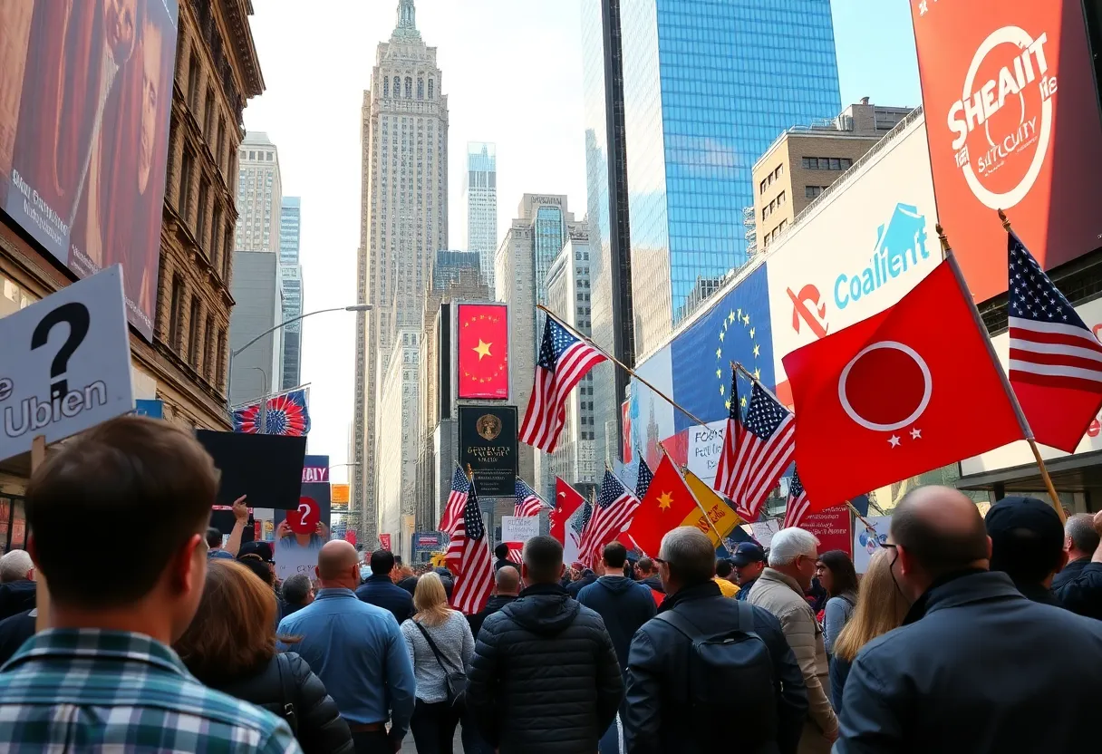 Street scene in New York City with political posters.