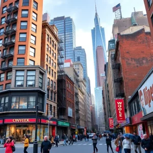 A bustling New York City landscape showing a blend of real estate developments.