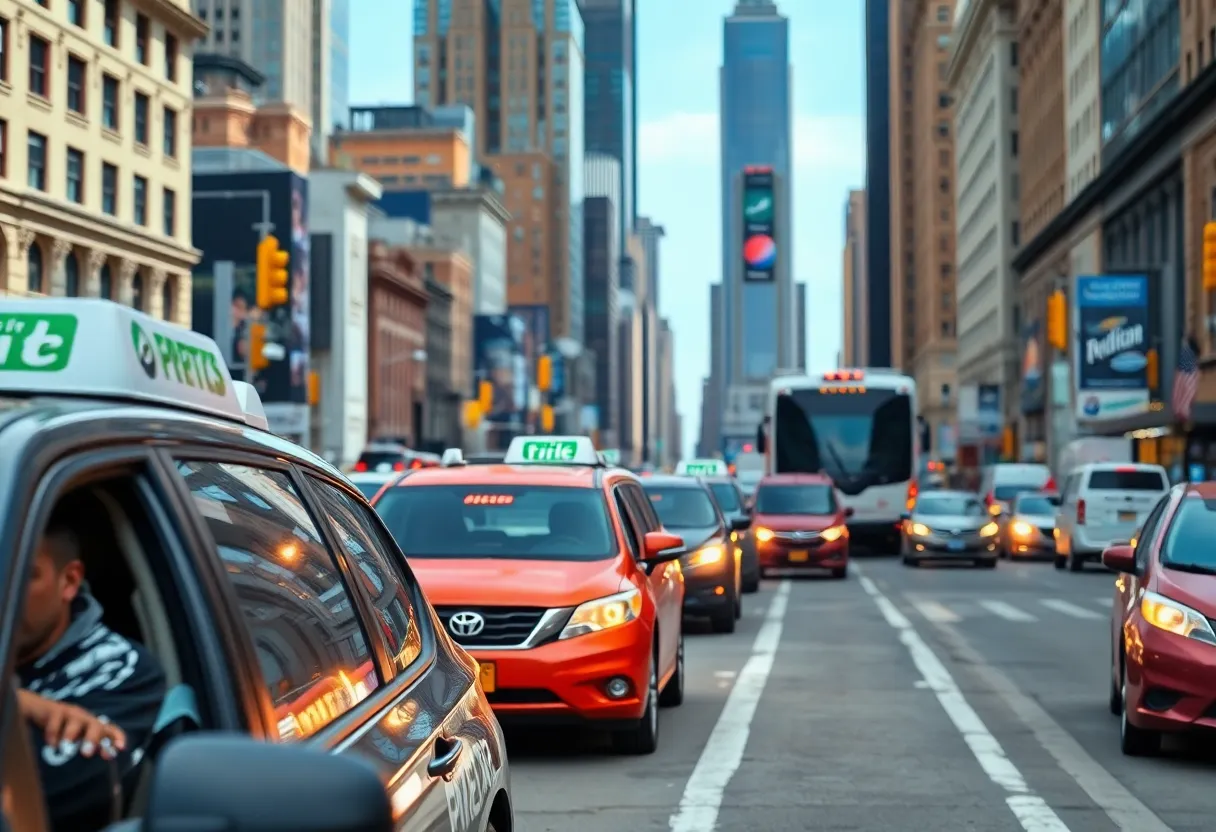 Rideshare drivers in New York City on a bustling street