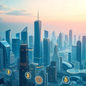 A cityscape representing digital assets and regulations