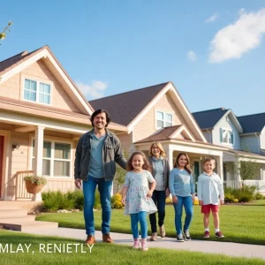 Families in a neighborhood celebrating tax relief