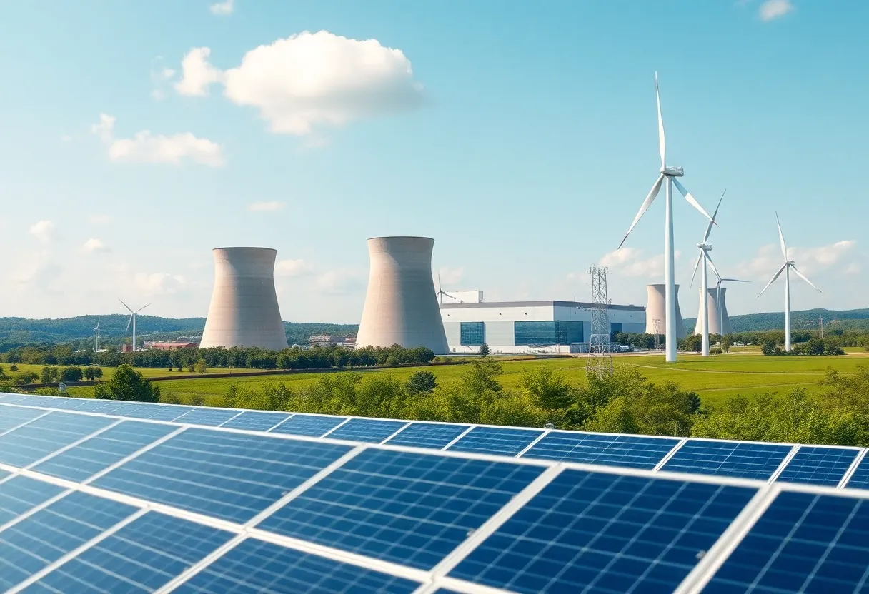 Conceptual image of a nuclear power plant with greenery