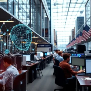 Office scene in New York highlighting the influence of AI on workforce