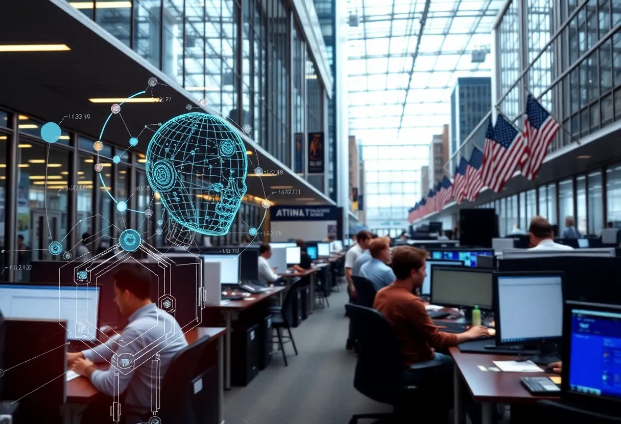 Office scene in New York highlighting the influence of AI on workforce
