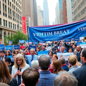 A diverse group of candidates at a political rally in New York