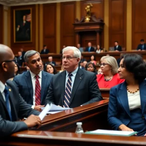 Legislators engaging in debate about utility reform in the New York State Senate