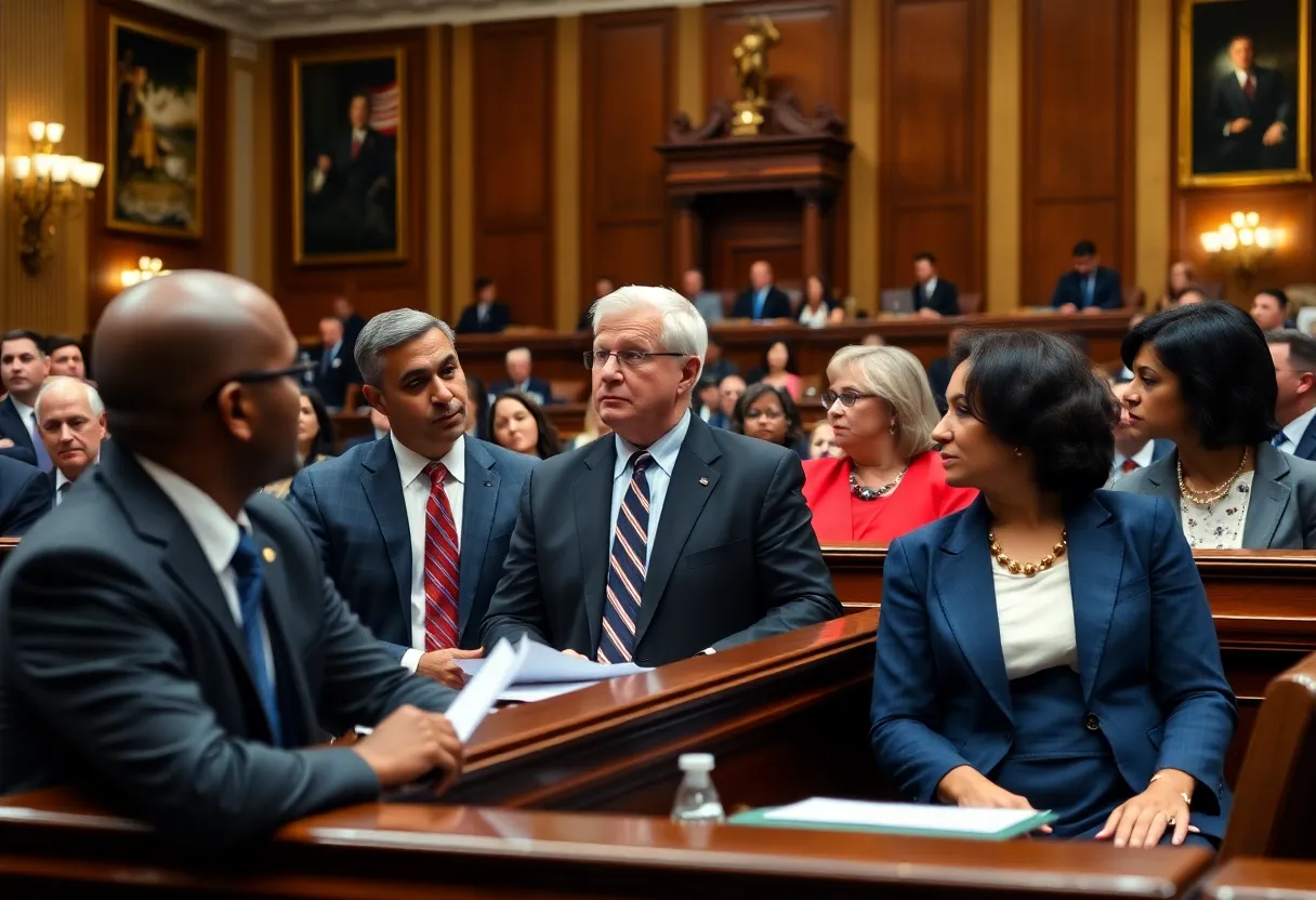 Legislators engaging in debate about utility reform in the New York State Senate