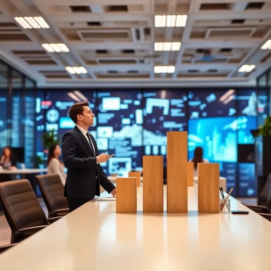 Illustration depicting corporate leadership in the media industry.