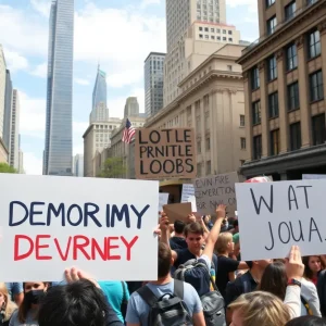 Crowd of protesters demonstrating for civil rights in New York City