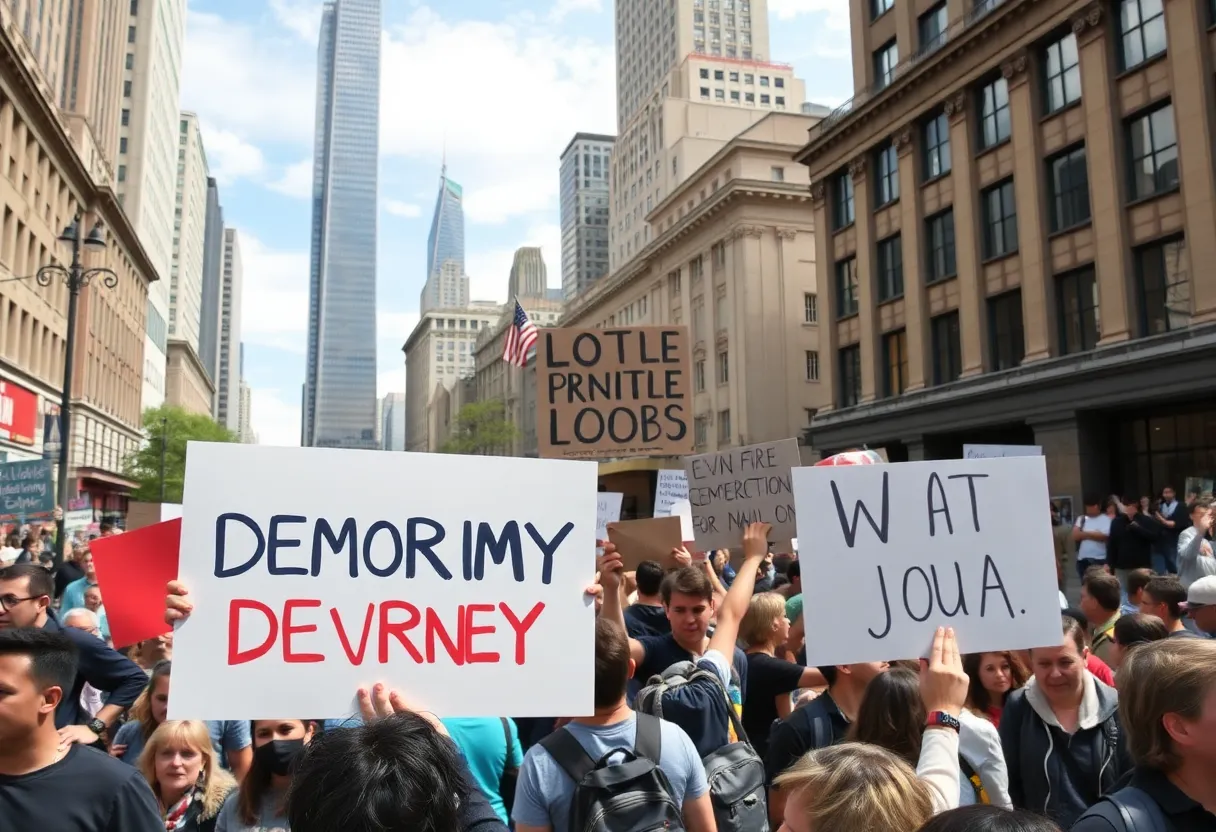 Crowd of protesters demonstrating for civil rights in New York City
