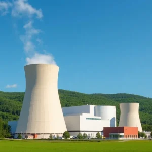 Conceptual illustration of a nuclear power plant in upstate New York