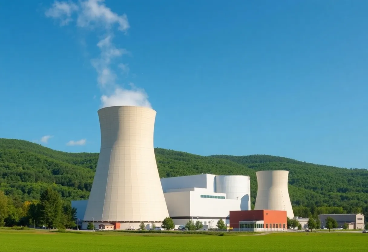 Conceptual illustration of a nuclear power plant in upstate New York