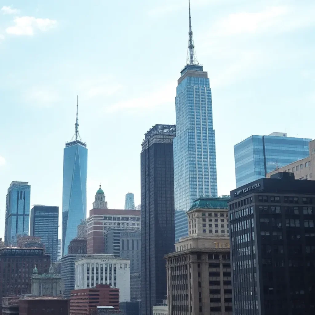 Skyline of New York City with commercial buildings