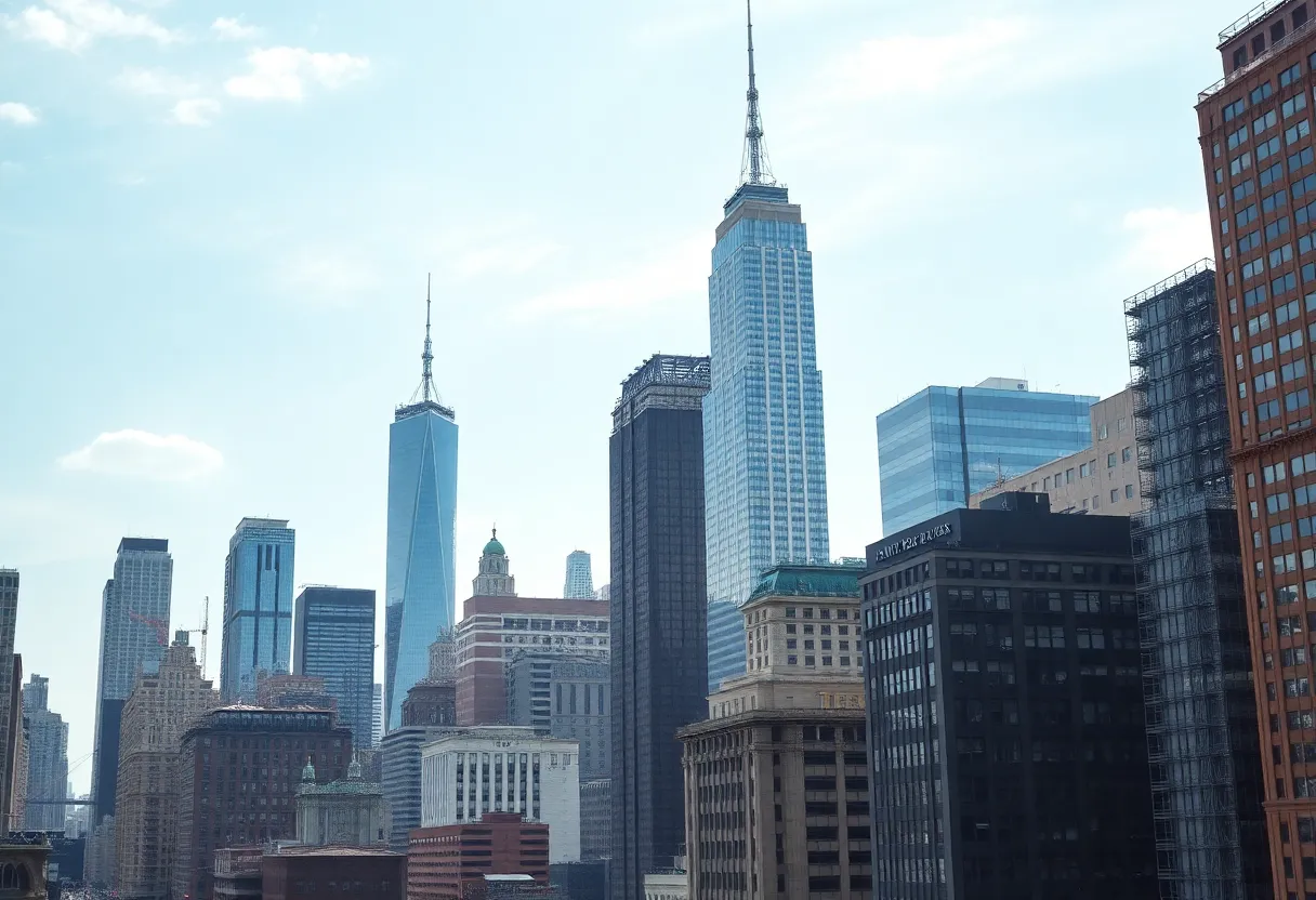 Skyline of New York City with commercial buildings