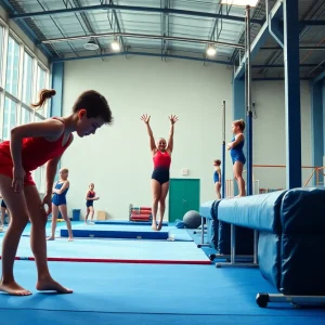 Young athletes training at NYC Elite Gymnastics new facility in Tribeca