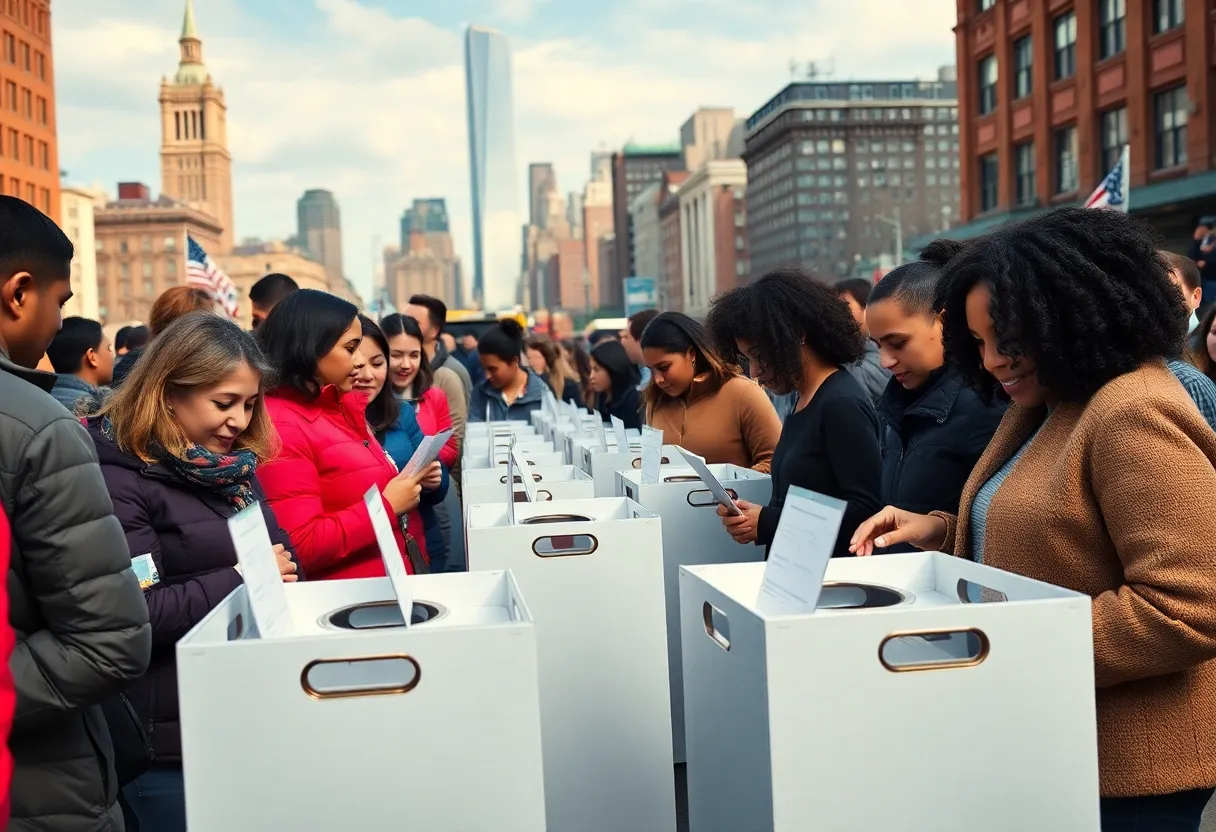 Voters casting ballots in the NYC Mayoral Primary at polling stations.