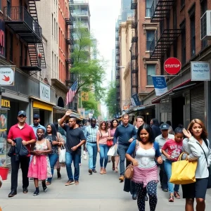 Diverse residents in New York City promoting progressive values