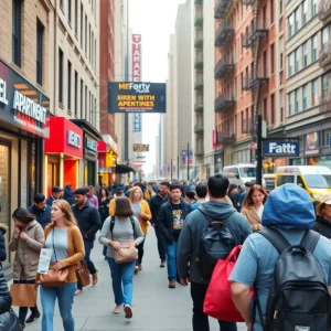 New York City street with renters seeking apartments