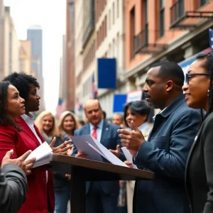 Diverse group of voters discussing NYC mayoral candidates
