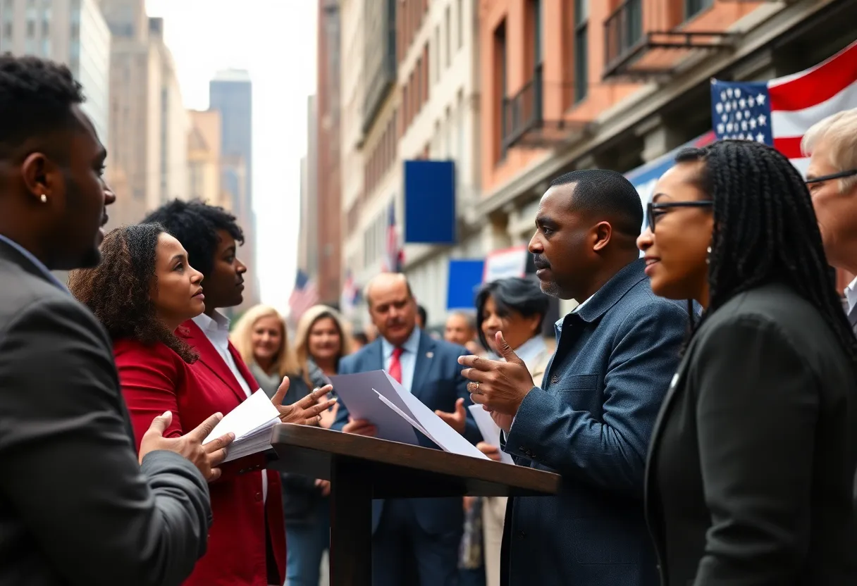 Diverse group of voters discussing NYC mayoral candidates