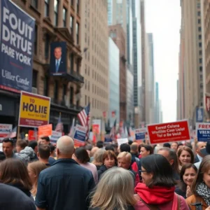 Crowds in New York City engaging in the mayoral race campaign