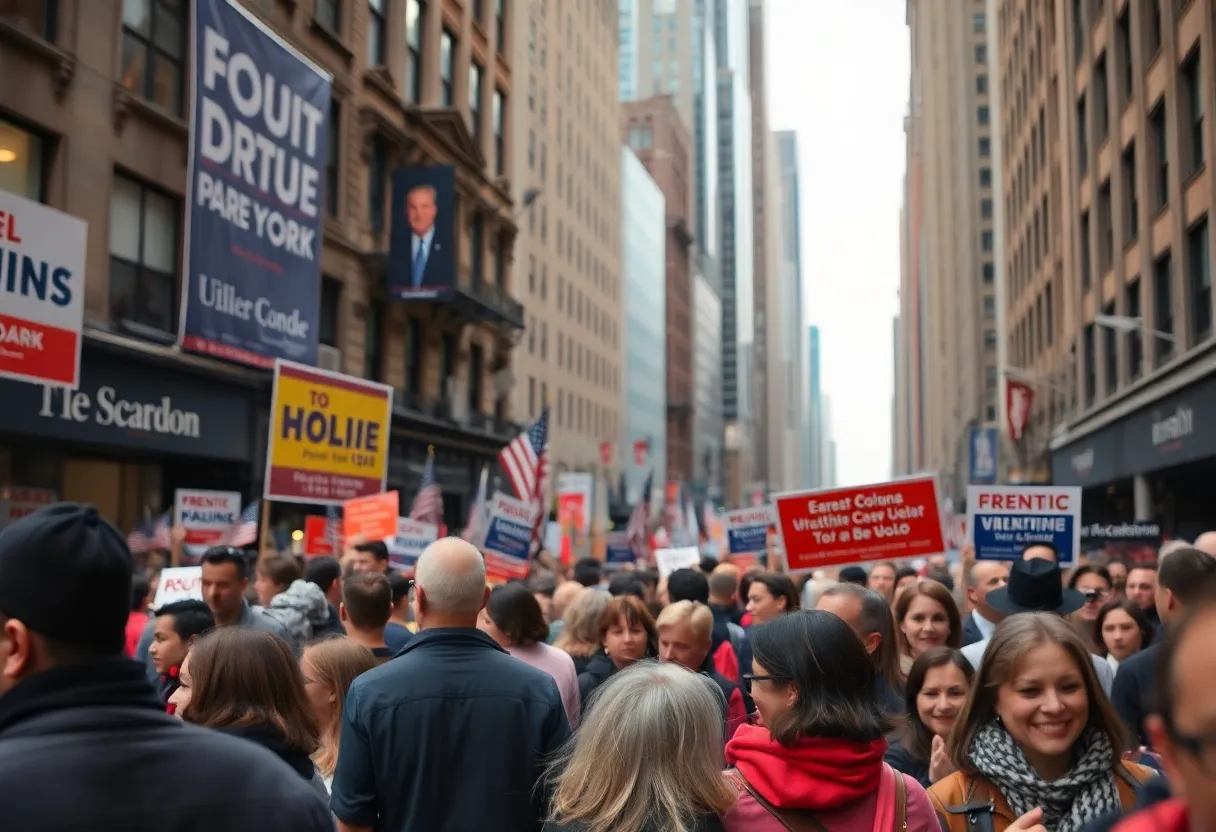 Crowds in New York City engaging in the mayoral race campaign
