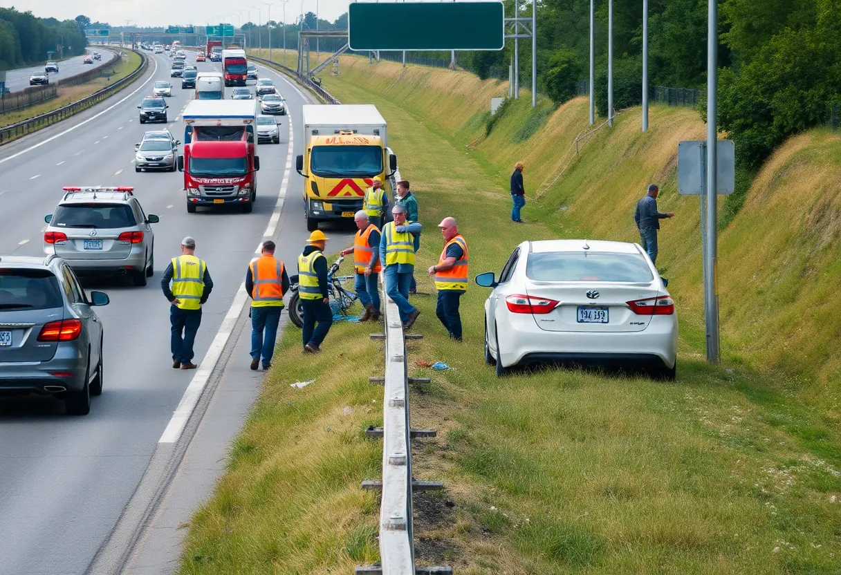 Emergency responders at the site of a collision involving NYSDOT workers on Route 36.