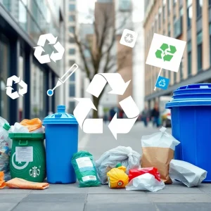 Conceptual illustration of recycling and packaging waste management.