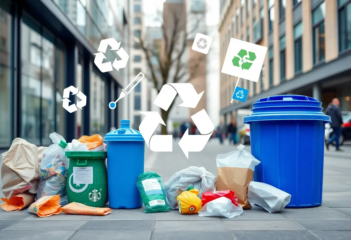 Conceptual illustration of recycling and packaging waste management.