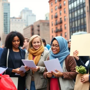 Diverse group of philanthropic leaders actively engaged in community service in New York City