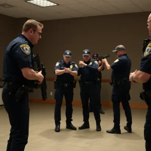Law enforcement officers training in crisis intervention techniques
