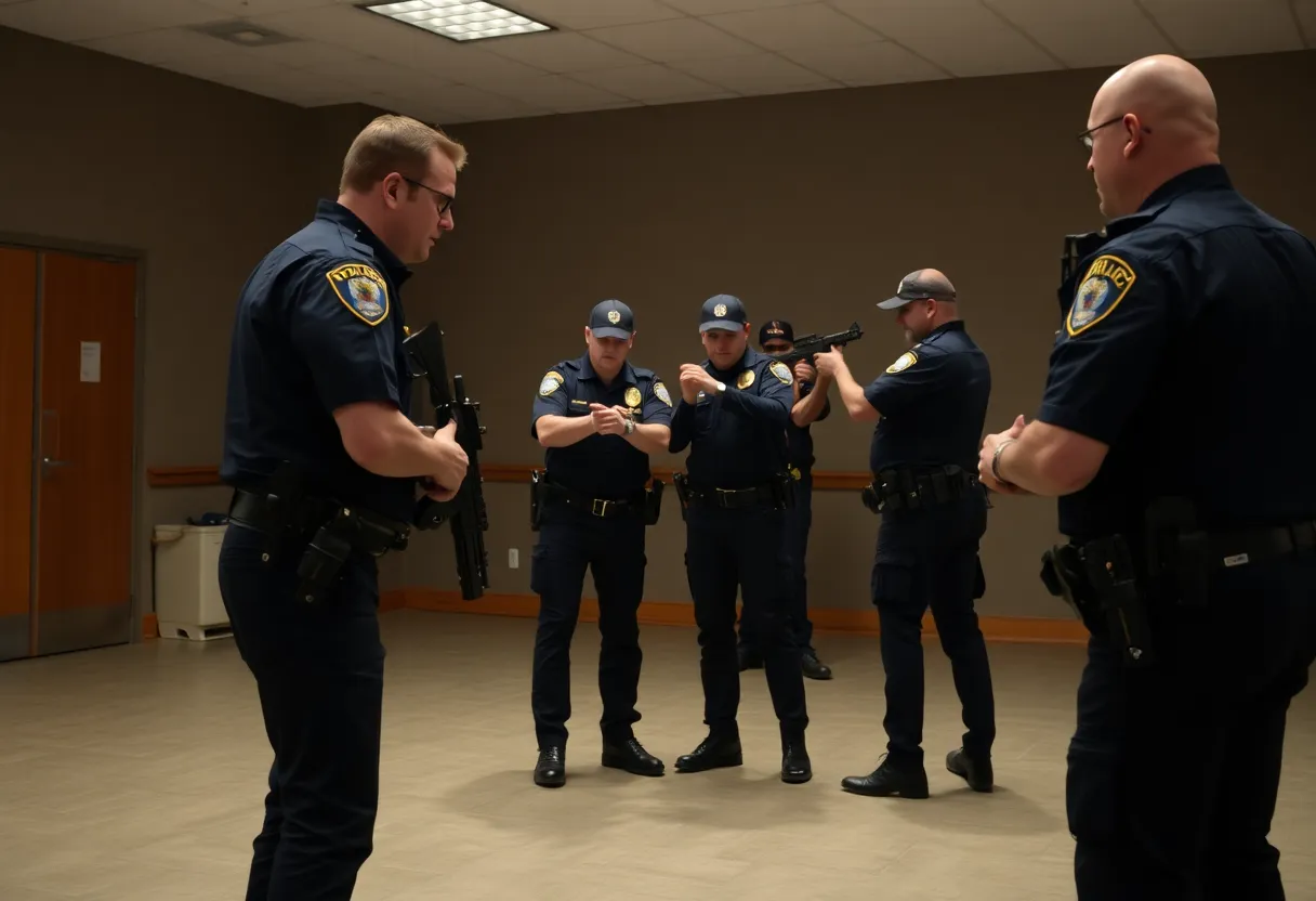 Law enforcement officers training in crisis intervention techniques