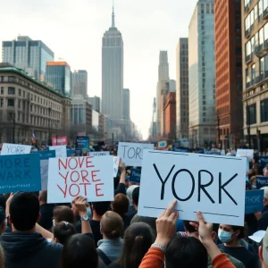 Young voters at a political rally in New York City