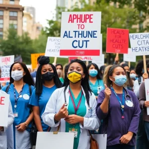 Community rally in Brooklyn opposing healthcare cuts