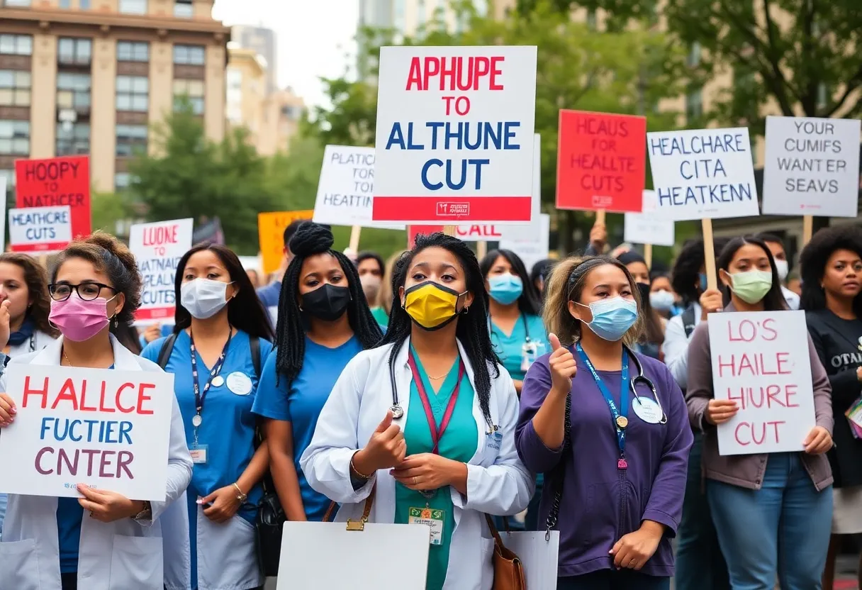 Community rally in Brooklyn opposing healthcare cuts