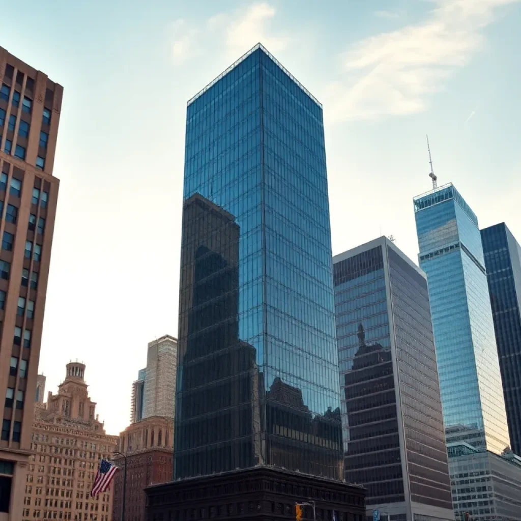 New York City real estate scene featuring skyscrapers and financial institutions.