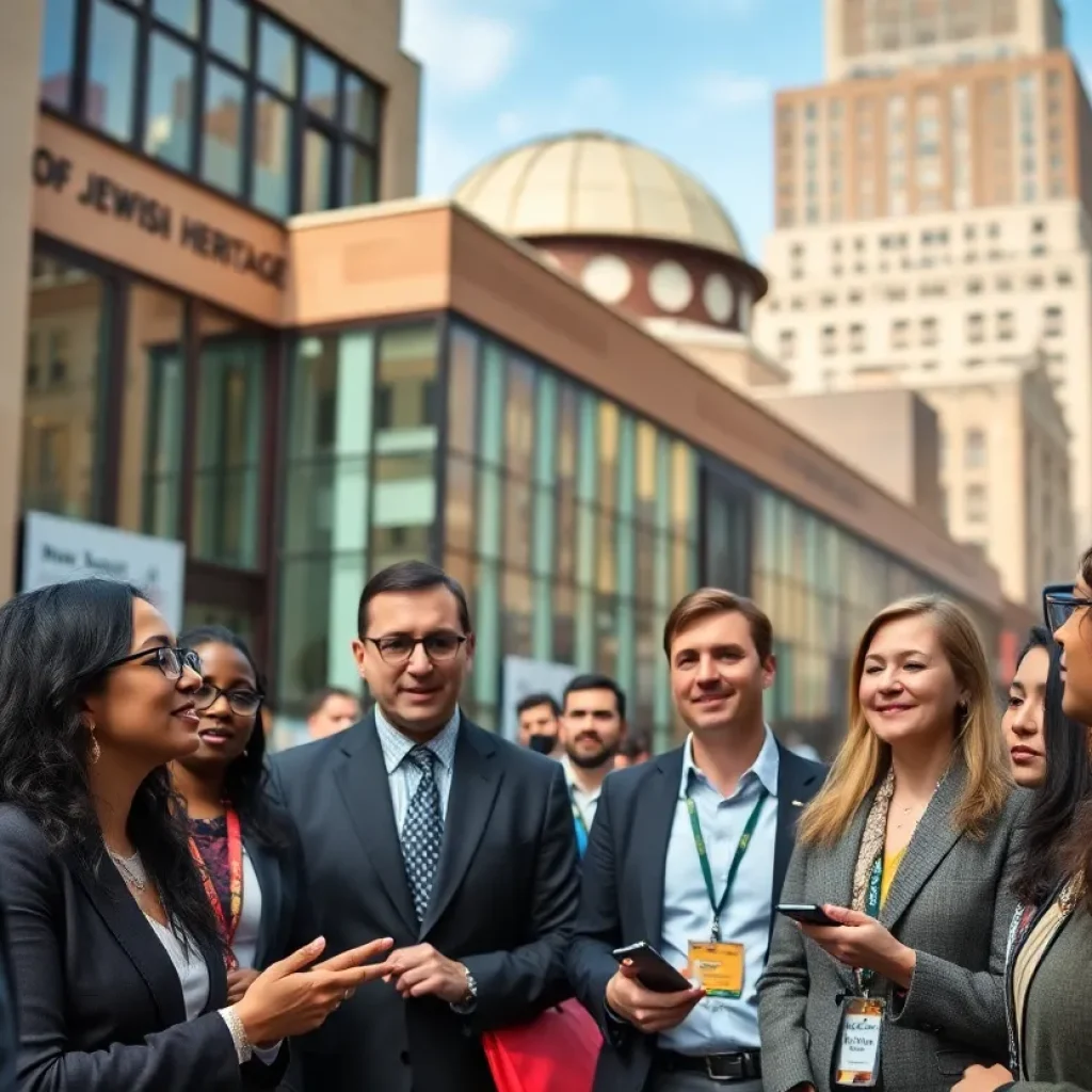 Professionals engaging in discussions at the Rebuilding New York Summit near the Museum of Jewish Heritage.