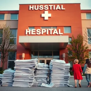 Visual representation of rising hospital costs with medical bills and a hospital
