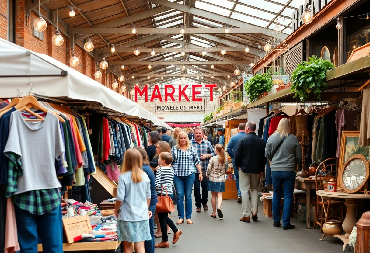 Families enjoying shopping at Rochester Public Market during Sunday Funday events.