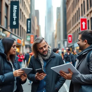 Small business owners discussing financial tools and strategies in New York City.