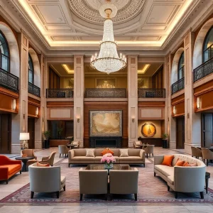 Luxurious lobby of the St. Regis New York with modern and classic decor