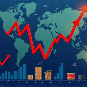 Graph showing stock market decline with rising oil prices.