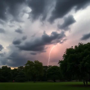 Dramatic storm clouds and lightning over Central Park