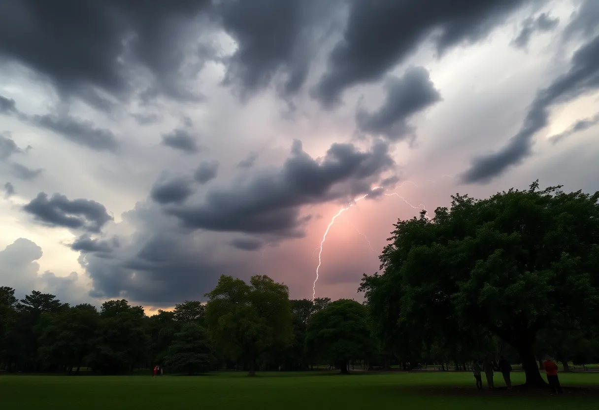 Dramatic storm clouds and lightning over Central Park
