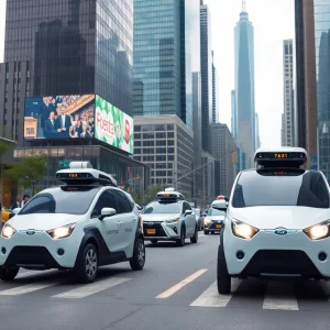 Autonomous robotaxis in Manhattan street displaying modern technology.