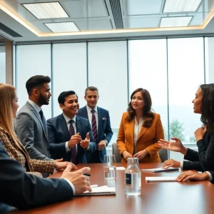 A meeting of business leaders discussing political language