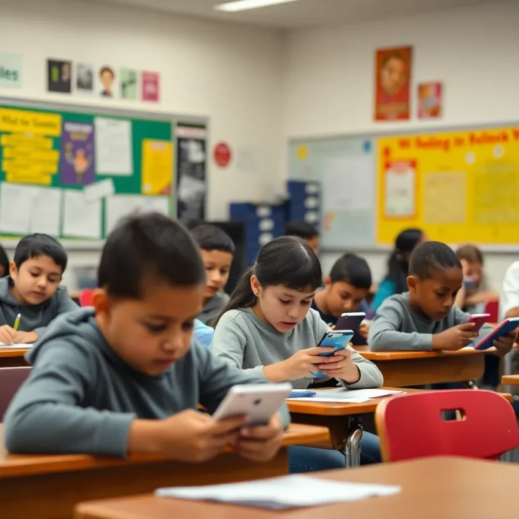 Students in a classroom focused on learning without mobile devices