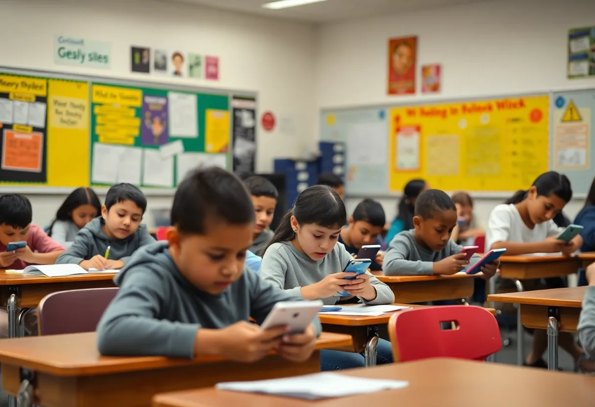 Students in a classroom focused on learning without mobile devices